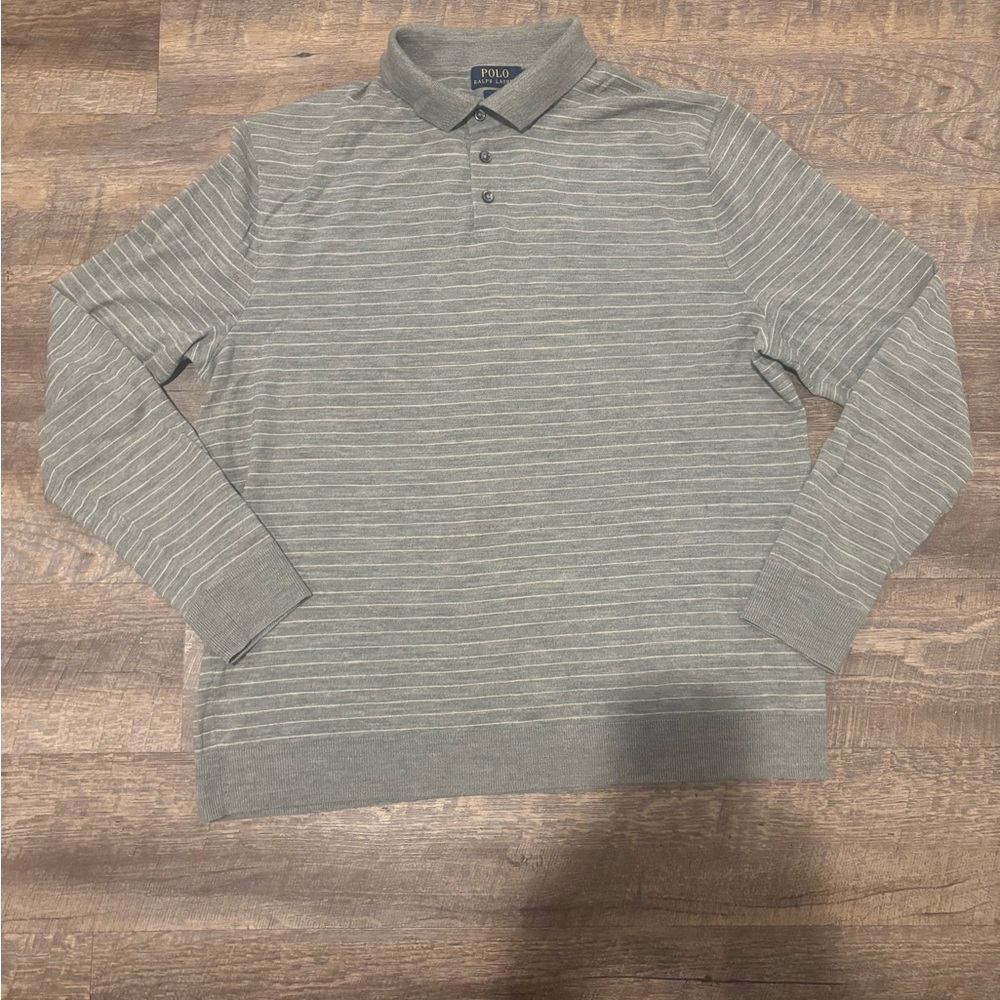Polo by Ralph Lauren Men's Polo Knit Shirt in Light Gray Stripes